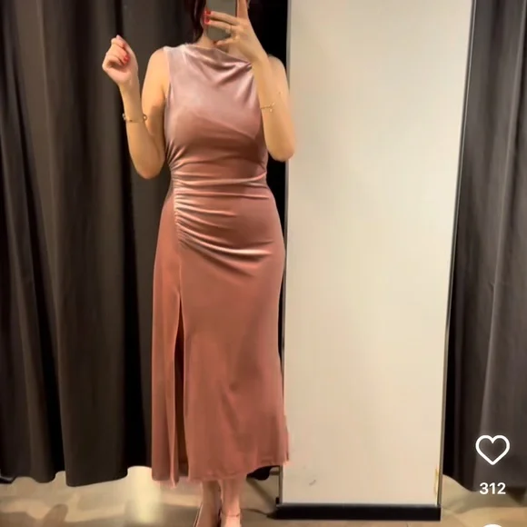 Zara Velvet Blush Color Midi Dress - Picture 2 of 16